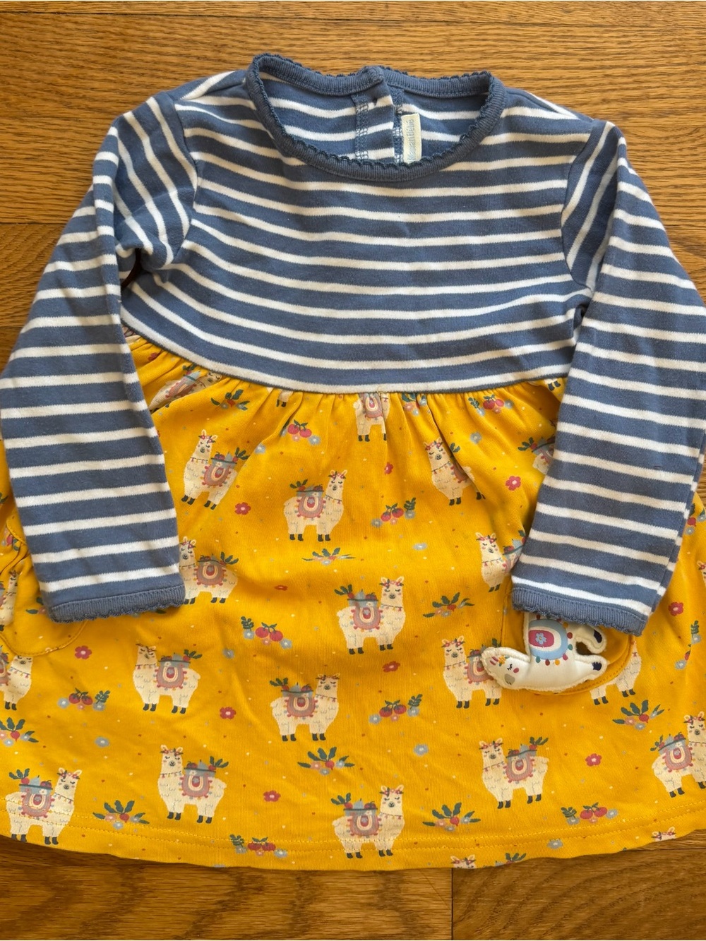 JoJo Maman Bebe Blue & Yellow Striped Pet in Pocket Llama Dress